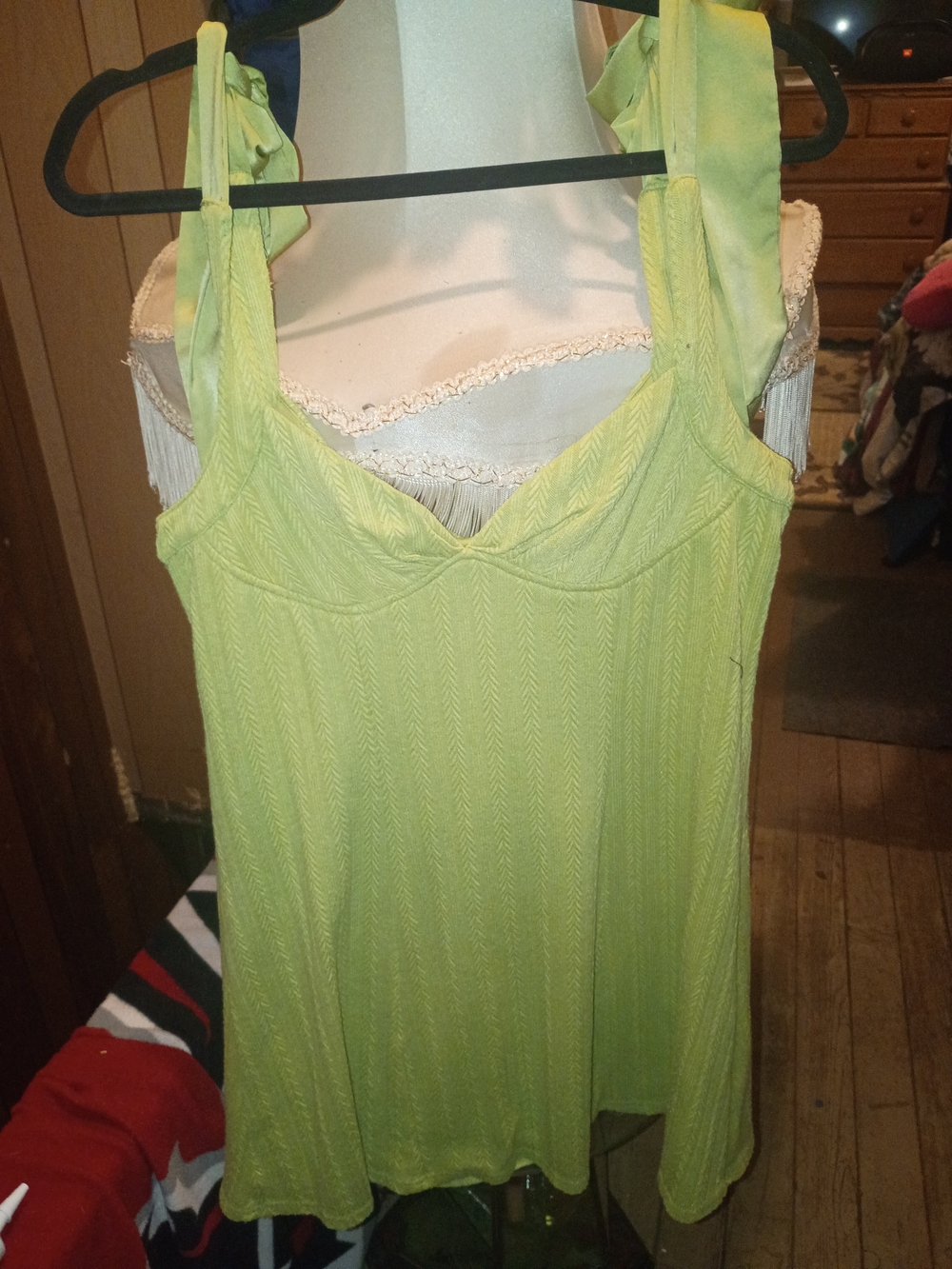 Fashion Nova Lime Green Sleeveless Chemise with Tie Straps